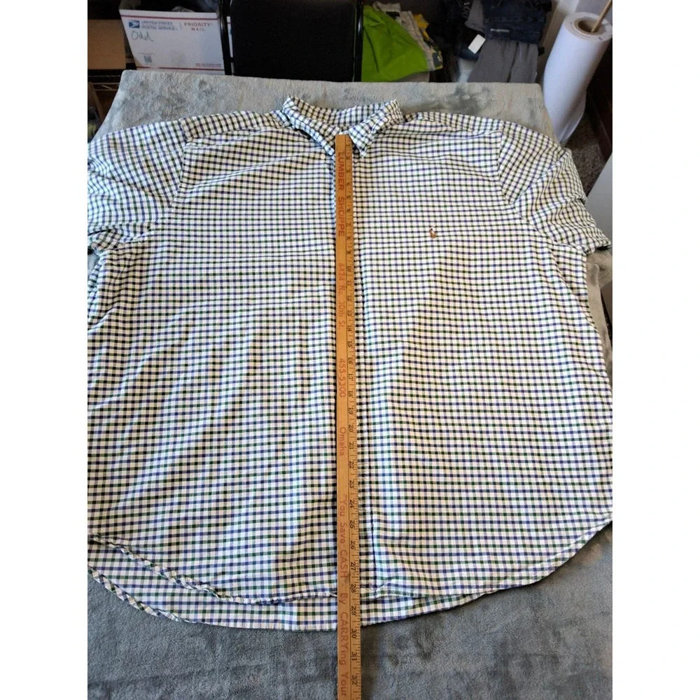 Polo Ralph Lauren Mens 3XB Big & Tall Gingham‎ Button Down Shirt Green Navy Blue